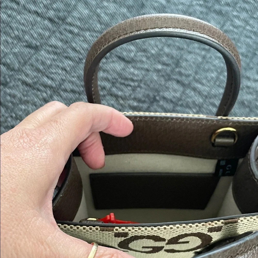 Gucci Jumbo GG Canvas Tote Mini in Brown and Tan with Adjustable Strap - Picture 7 of 11